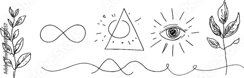 Minimalist line art collection featuring infinity loop and balance elements for design