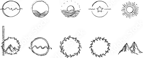 Minimalist infinity loop spiral line art set for bohemian aesthetic design