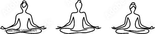 Minimalist line art yoga poses featuring lotus and tree pose for wellness and meditation design