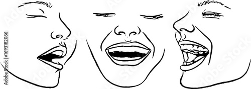 Minimalist line art set depicting emotions of smile, sadness, and anger for aesthetic design