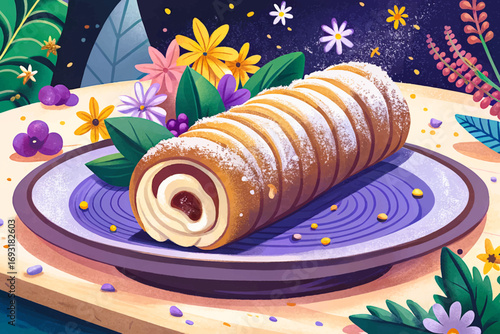 Hungarian chimney cake dessert, sweet spiral pastry with sugar coating, traditional European street food, cultural delicacy