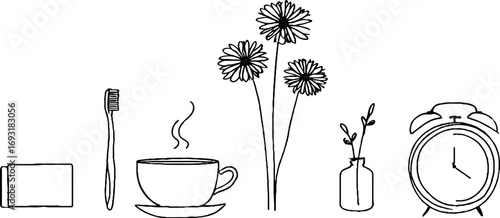 Minimalist line art featuring daily essentials and nature elements for aesthetic designs