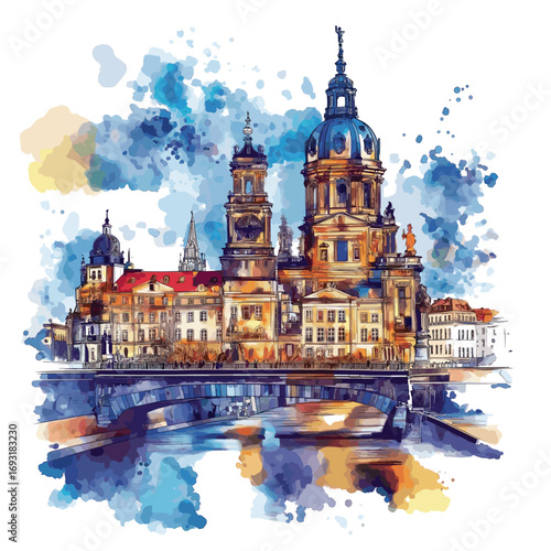 Dresden Zwinger. Dresden Zwinger watercolor vector illustration