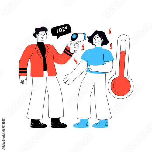 An editable design illustration of checking temperature