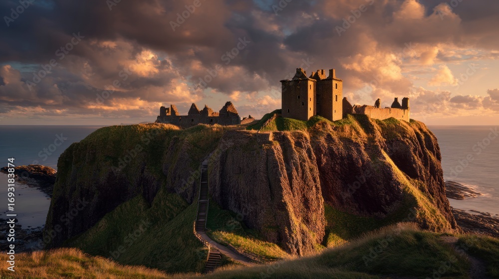 Obraz premium Coastal castle at sunset