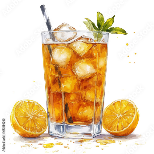 watercolor vector of Iced Tea, isolated on a white background.