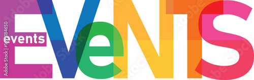Colorful overlapping letters spelling events text typography