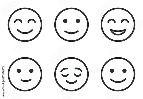 Social media flat icon set. featuring smiley, happy, sad, wink, laugh, and neutral faces.