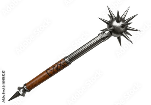 Isolated Medieval Spiked Mace Weapon against No Background, an antique battle club