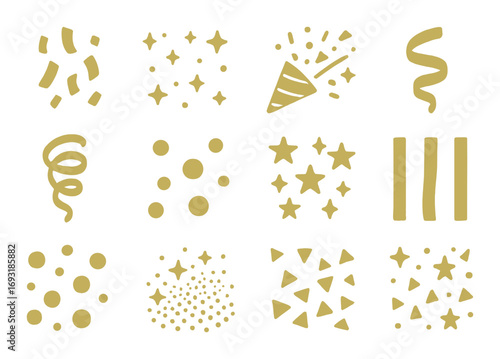 Celebration silhouette icon set. featuring confetti, fireworks, balloons, stars, and streamers.