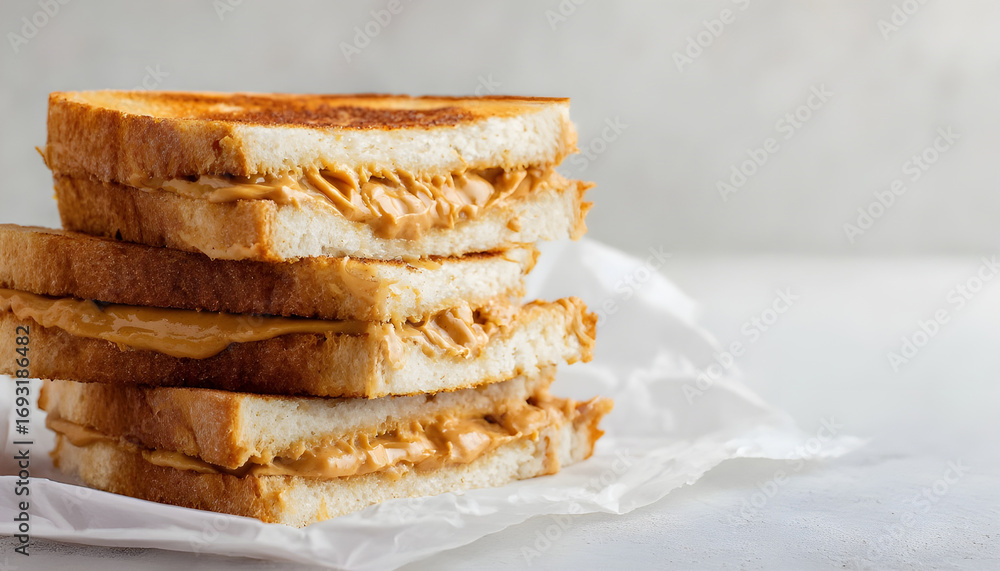 custom made wallpaper toronto digitalToasted slices of white bread with creamy peanut butter filling stacked high on white paper