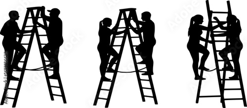 Man climbing ladder svg, People climbing ladder svg, Man climbing ladder silhouette, Man with ladder clipart set