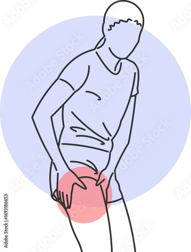 Person experiencing severe pain in the thigh region
