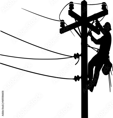 Lineman silhouette, Lineman svg, Line worker svg, Electrician svg, Electrical lineman svg, Lineman climbing silhouette, Power lineman svg, Line worker silhouette, Lineman vector illustration set 