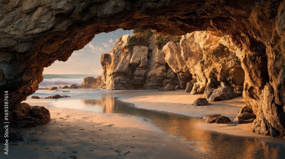 Fototapeta premium Coastal cave arch at sunrise