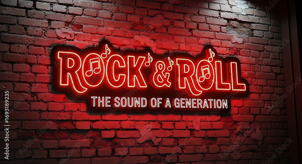 Fototapeta premium Rock and Roll The Sound of a Generation Neon Sign.