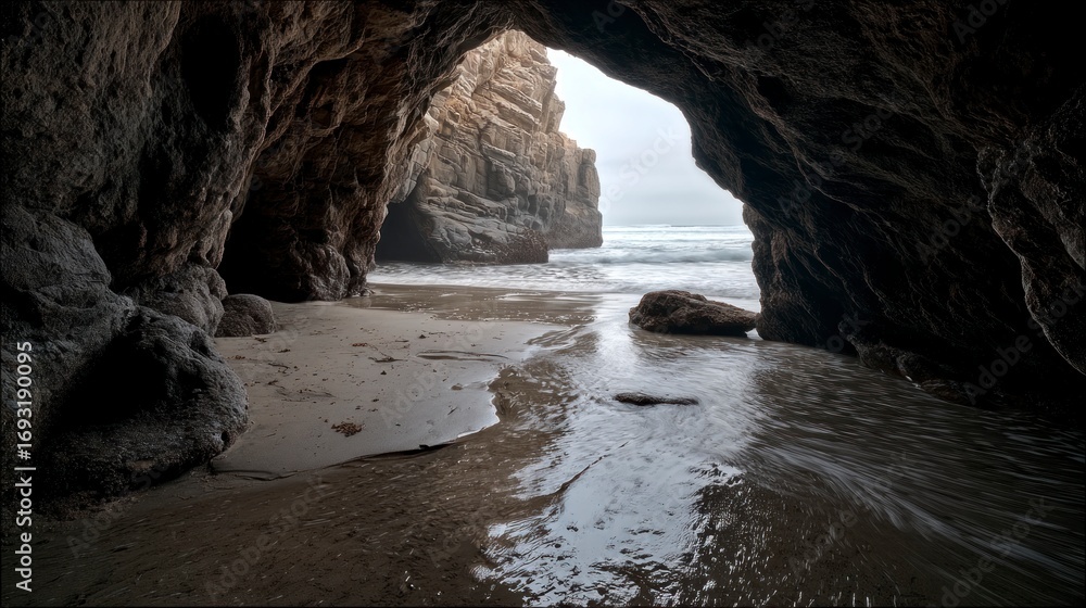 Obraz premium Coastal cave opening ocean view