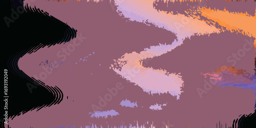 Abstract illustration featuring dynamic waves and a blend of purple orange and black hues created with generated ai