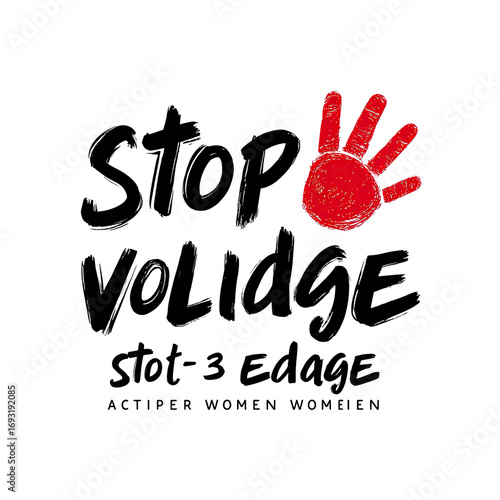 Red handprint graphic overlaid on stylized text