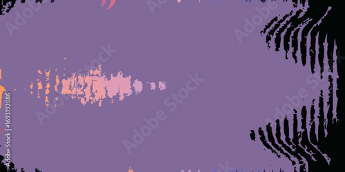Abstract purple background with central orange and pink splotches and black jagged edges on the right created with generated ai