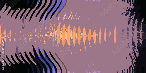 Abstract illustration featuring wavy lines and vertical orange brushstrokes on a muted background created with generated ai
