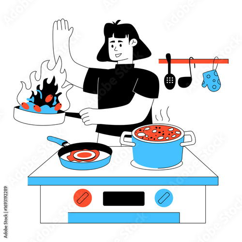 A unique design illustration of cooking food