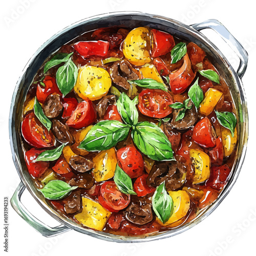 watercolor vector of Goulash, isolated on a white background.