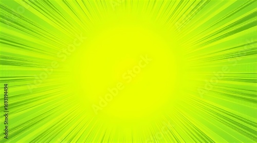Vibrant yellow and lime green abstract background with dynamic radial speed lines, creating an energetic burst effect. Perfect for modern graphic design, digital art, and lively presentations.