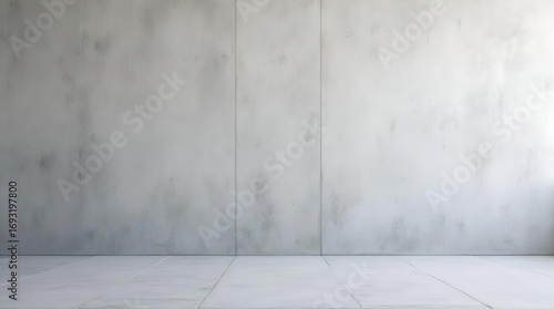 Textured gray concrete wall and floor in an empty modern industrial room, an ideal minimalist backdrop with natural light for product display, studio shoots, or architectural concepts.