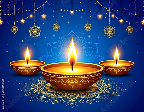 Festive Diwali scene with lamps and decorations