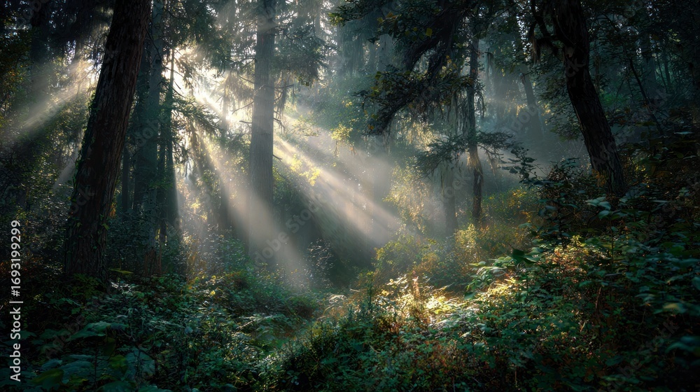 Fototapeta premium Forest sunlight rays