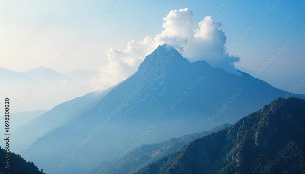 Fototapeta premium Mystical Mountaintop Ethereal Steam Creates Otherworldly Cloudscape - Perfect for Fantasy, Nature, and Environmental Designs
