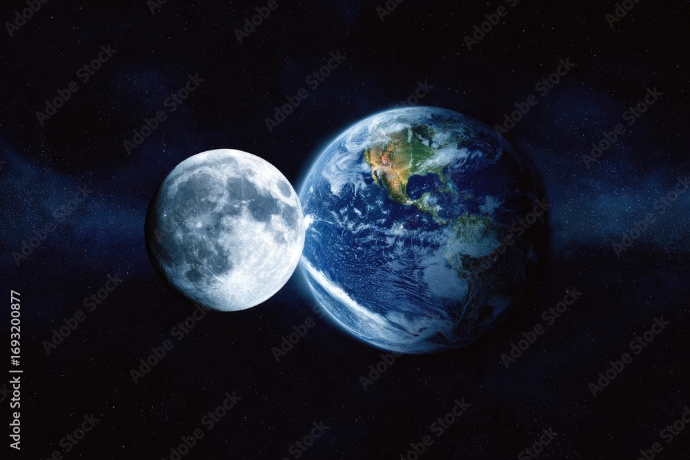 Fototapeta premium Earth and Moon in Space