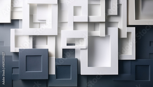 Overlapping White Squares Modern Abstract Wall Art