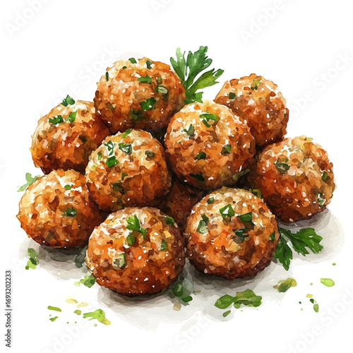 Falafel, watercolor drawing vector, isolated on a white background.