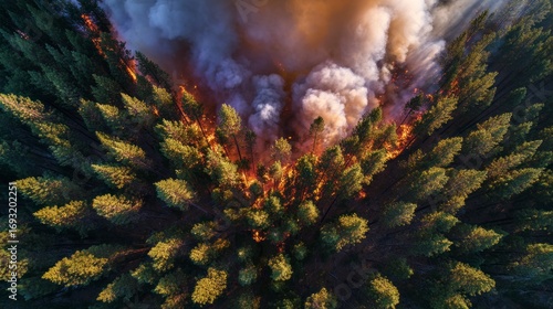 Forest fire aerial view
