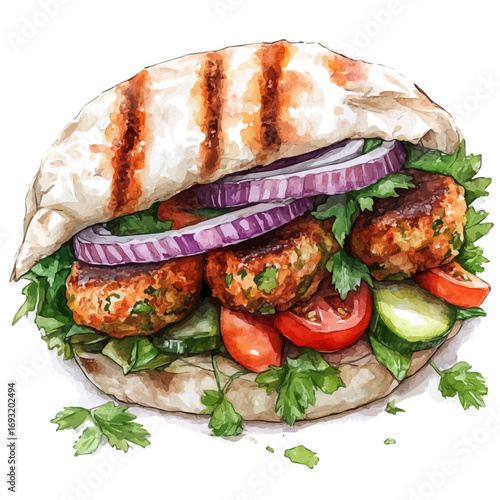 Falafel, watercolor vector, isolated on a white background.