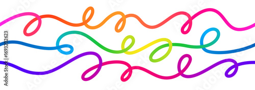 Swirl Color Gradient Lines. Vector Abstract Seamless Rainbow Ribbons. 3D Curve Swirl Strokes. Flowing Lines Graphic Design.