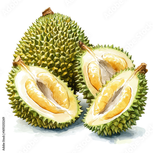 watercolor of Durian, vector, isolated on a white background.