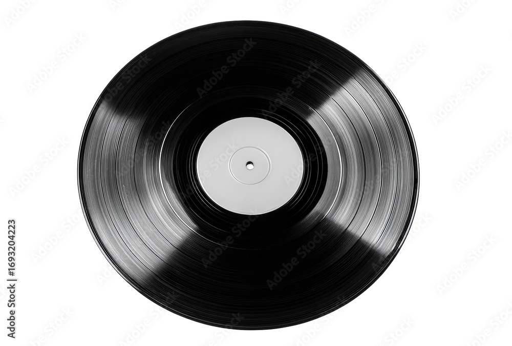 Obraz premium Close-up of a black vinyl record with a white label