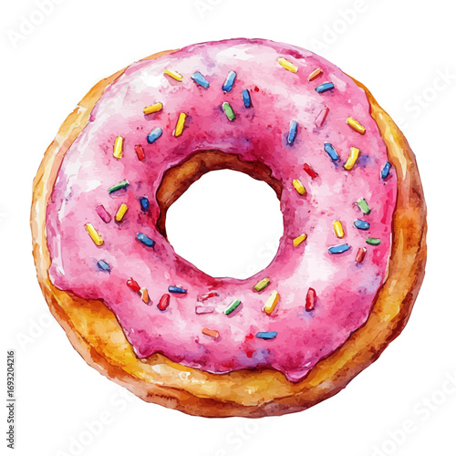 Donut, watercolor painting vector, isolated on a white background.