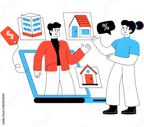 A flat design illustration online estate agent