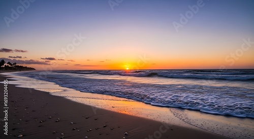 Wallpaper Mural Vibrant Sunset Over Ocean Beach Waves. Torontodigital.ca