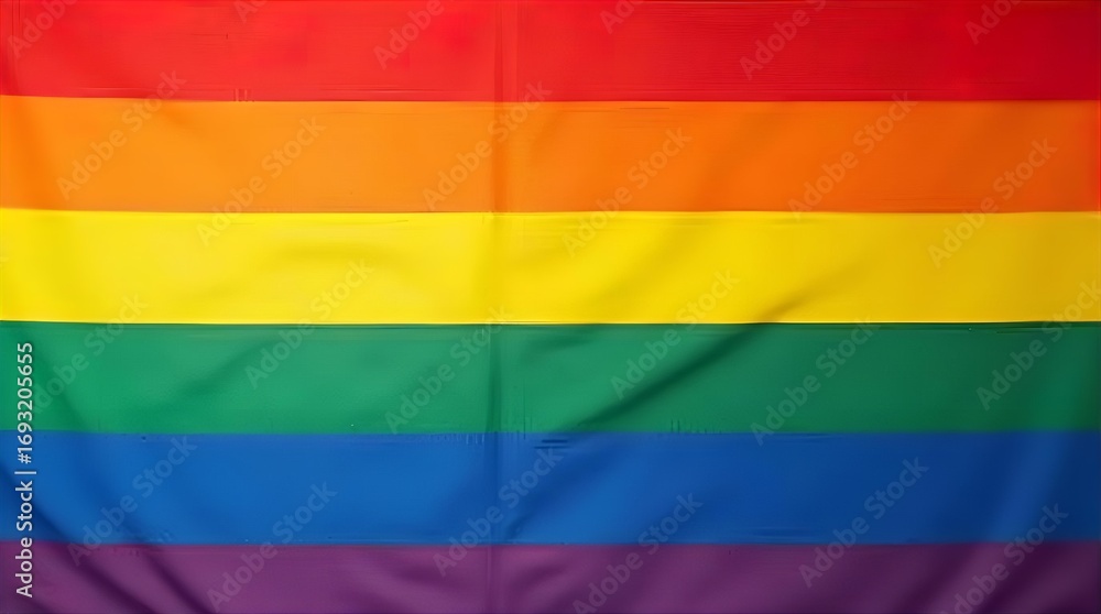 Obraz premium Vibrant Six Stripe Rainbow Pride Flag Fabric with Red Orange Yellow Green Blue Violet Horizontal Stripes Symbolizing LGBTQ Diversity Inclusion and Equality