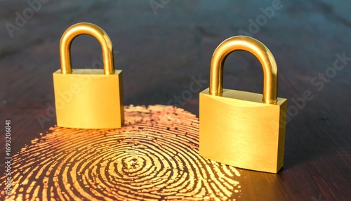 Golden padlocks on a fingerprint