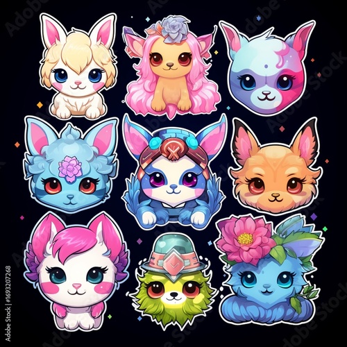 Set of 16 Cute Kawaii Fantasy Creature and Monster Stickers