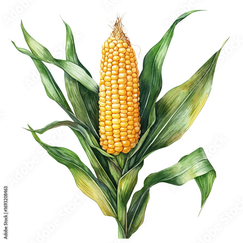 Corn, watercolor painting vector, isolated on a white background.
