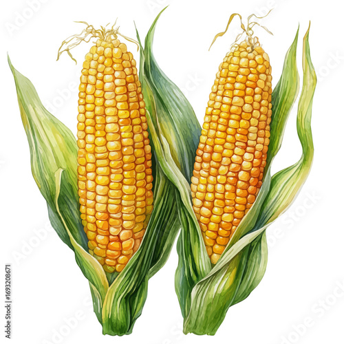 Corn, watercolor drawing vector, isolated on a white background.