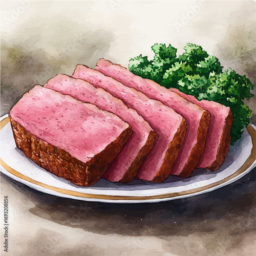 Corned Beef, watercolor clipart vector, isolated on a white background.