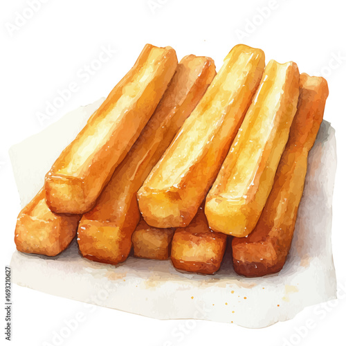 Churros, watercolor drawing vector, isolated on a white background.